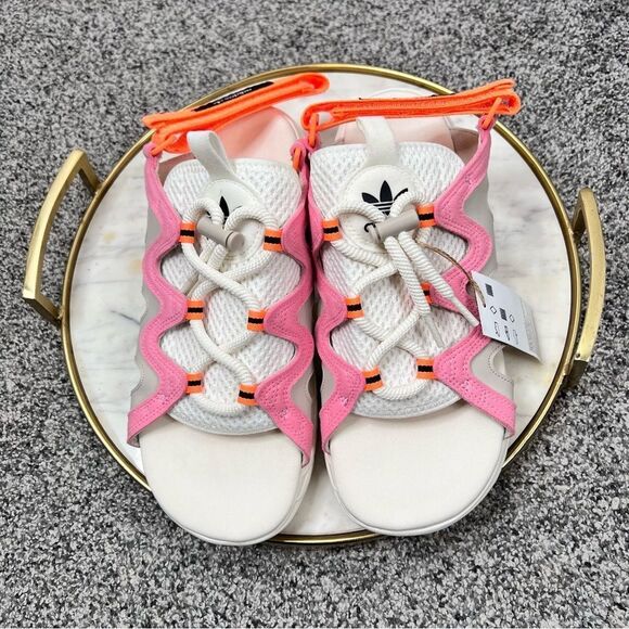 Sz 9 Adidas Originals Astir "Off White/Super Pop/C Brown" Women's Sandal - Picture 2 of 10